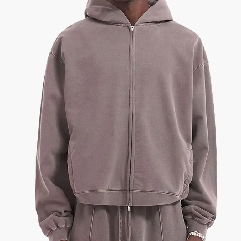 Custom men's cotton zip-up hoodie simple style