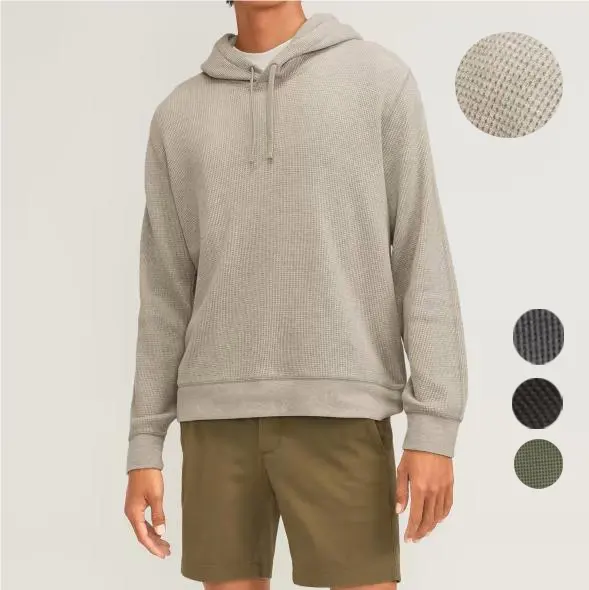 Custom men's hoodie manufacturer cotton waffle knit loose fit