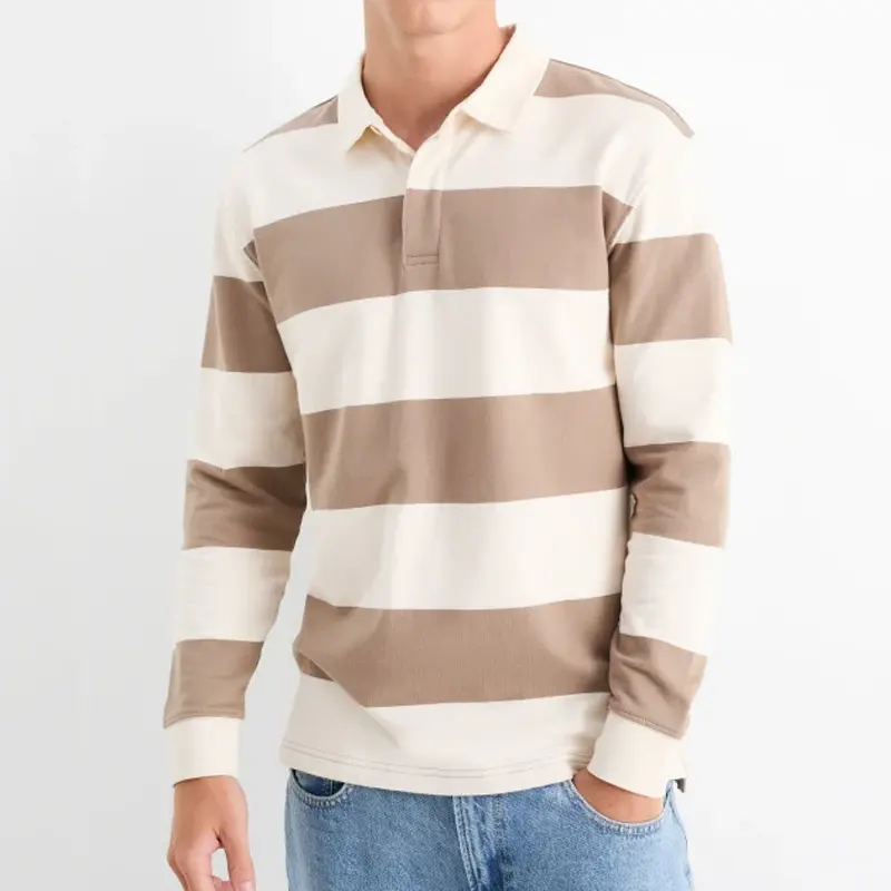 Men's striped long sleeve polo shirt custom design