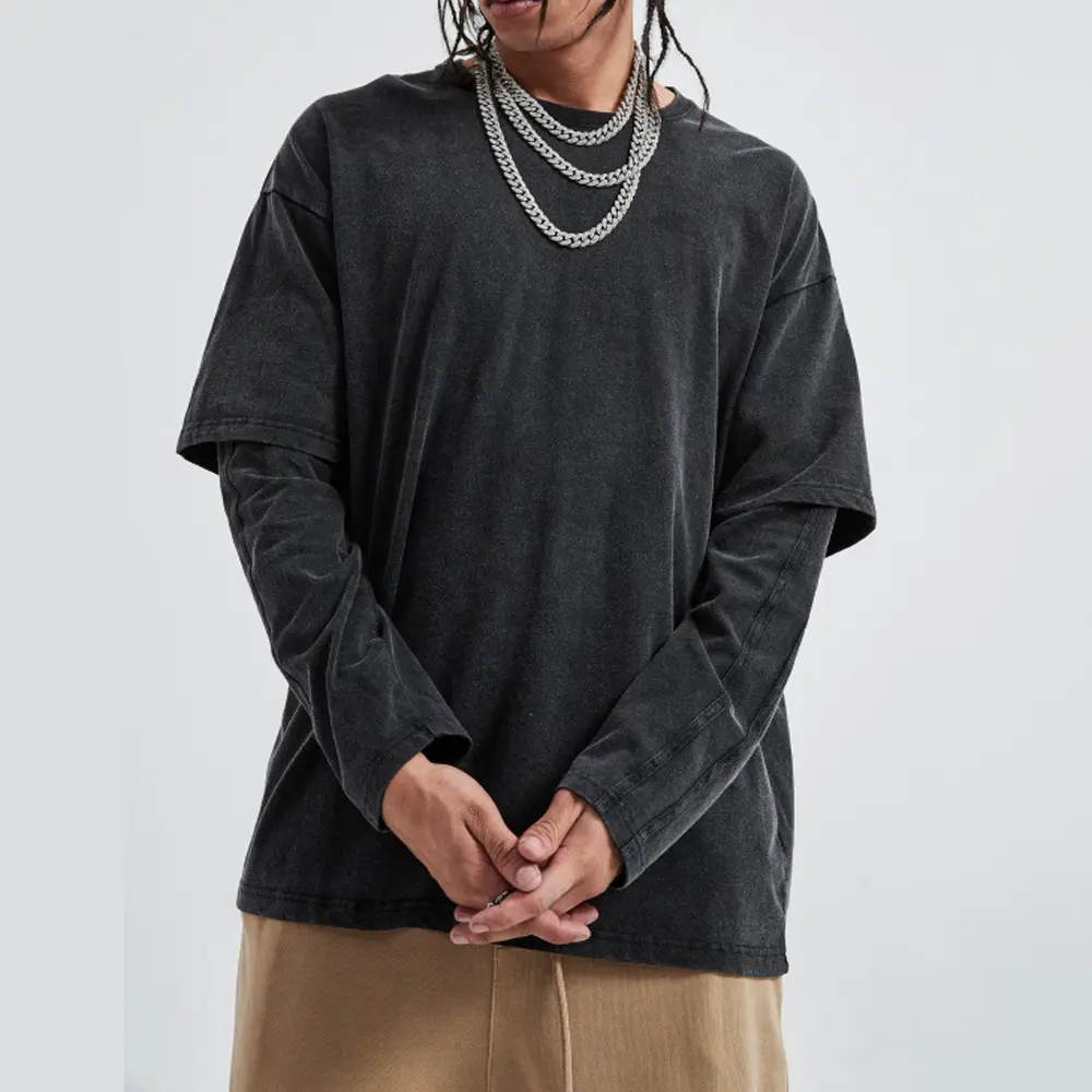 Oversized double layer street style long sleeve shirt