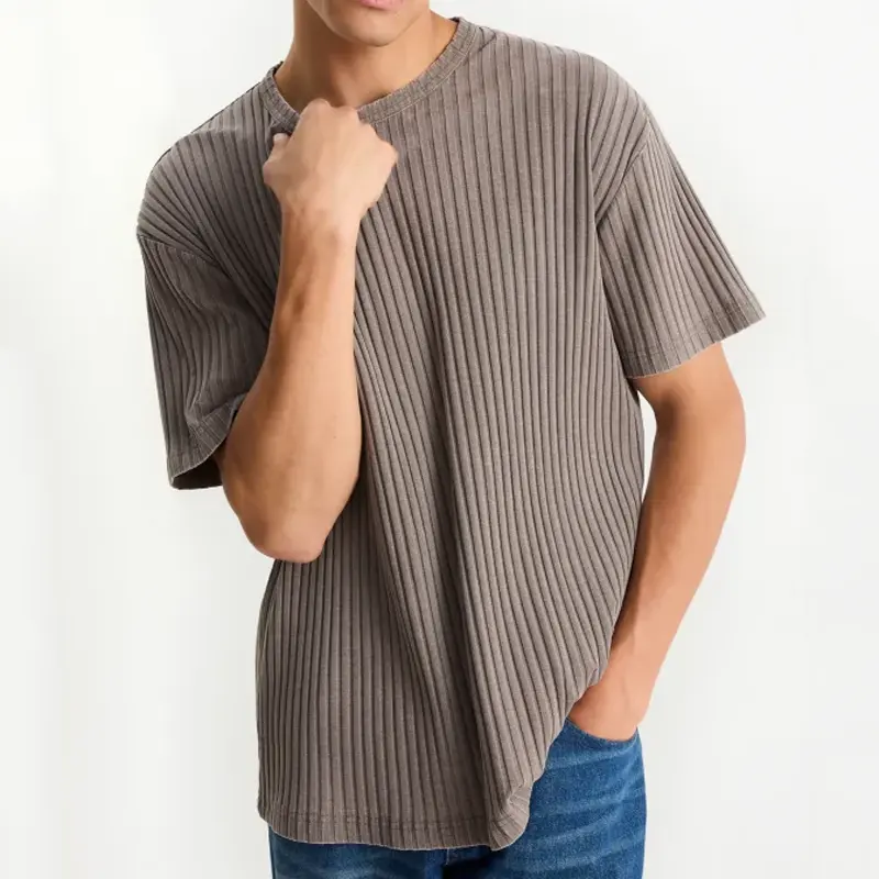 Custom men's t-shirt manufacturer ribbed short sleeve tee